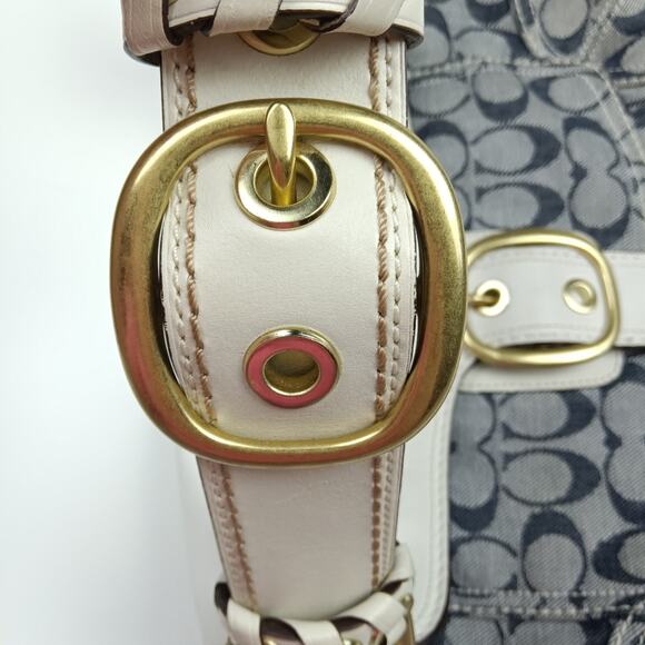 2007 Coach Resort Collection Signature Denim Parchment Leather Bleecker Bag - Picture 4 of 10